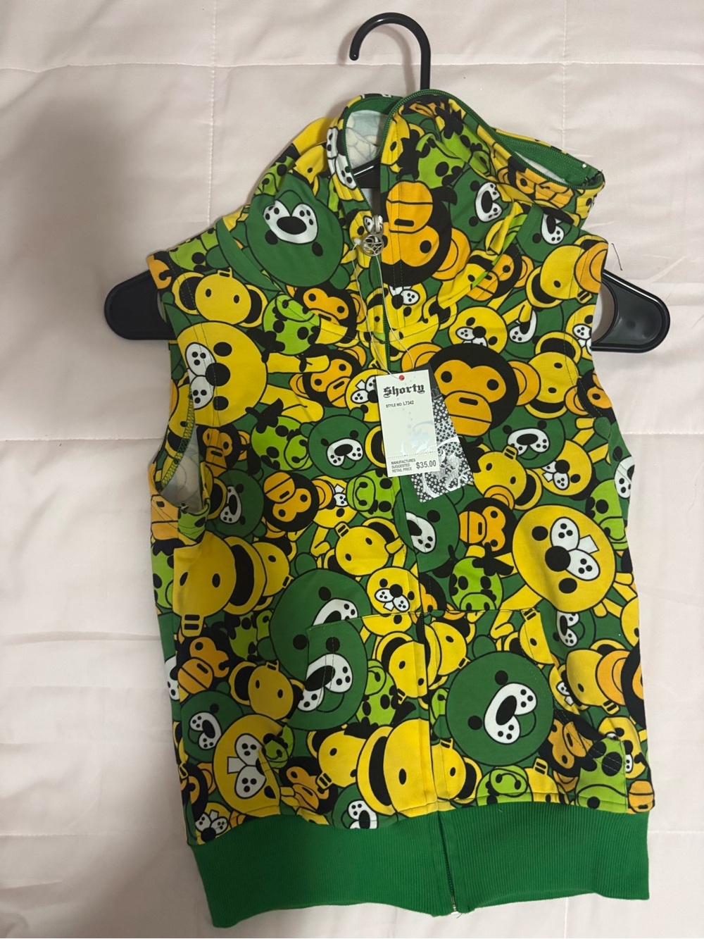 unisex Green & Yellow Monkey Print Hooded Vest